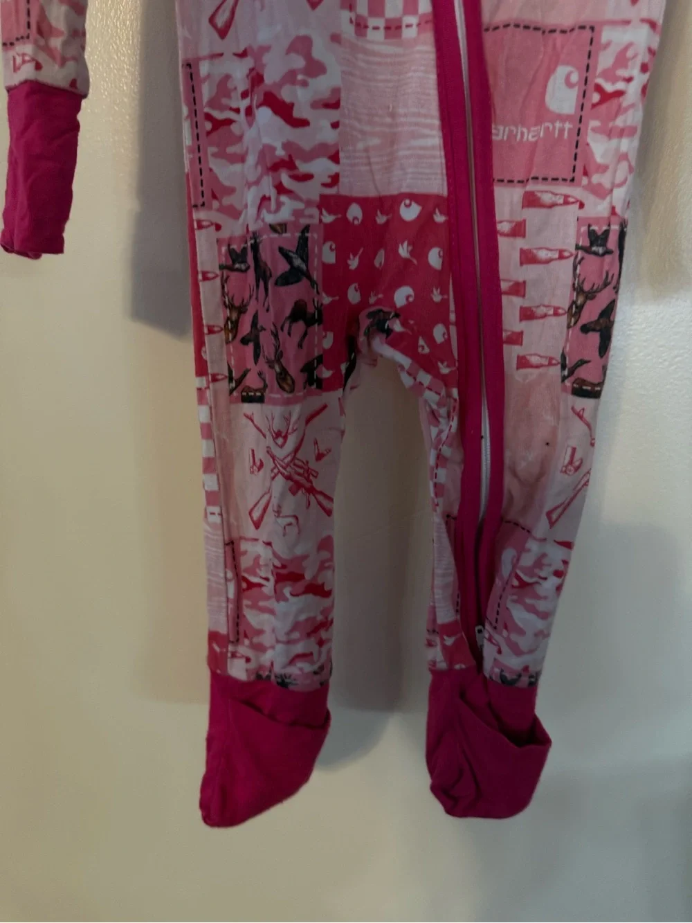BAMBOO Pink Patchwork Print Footed One-Piece Pajamas